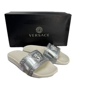Versace Medusa Slides Silver White DSU5883 DGOLG IT0742 Men's Sandals Size 40 /7